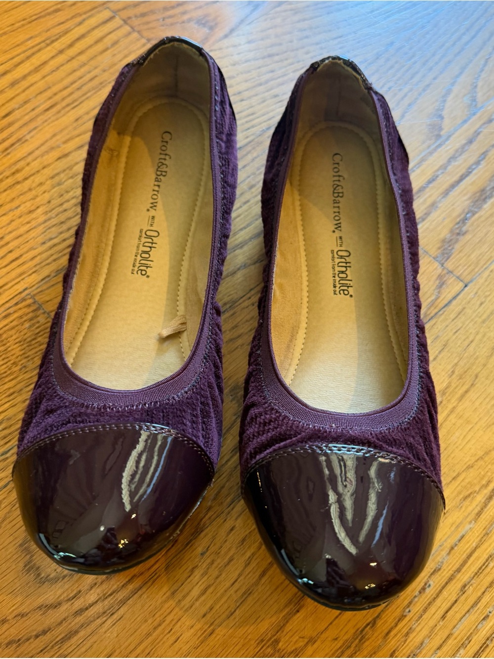 Croft & Barrow Burgundy Knit and Patent Cap-Toe Ballet Flats